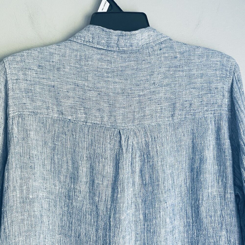 Tahari European Flax 100% Linen Shirt Women's L Blue Woven Textured Button Up - Picture 10 of 13